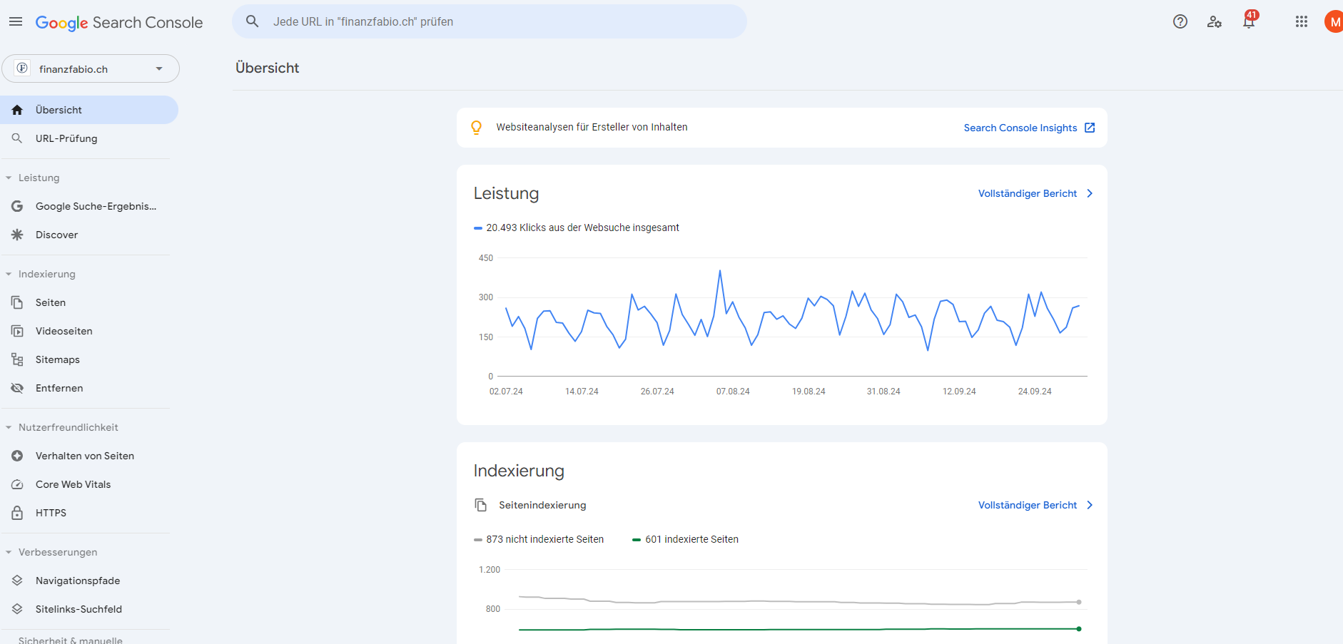 Dashboard der Google Search Console